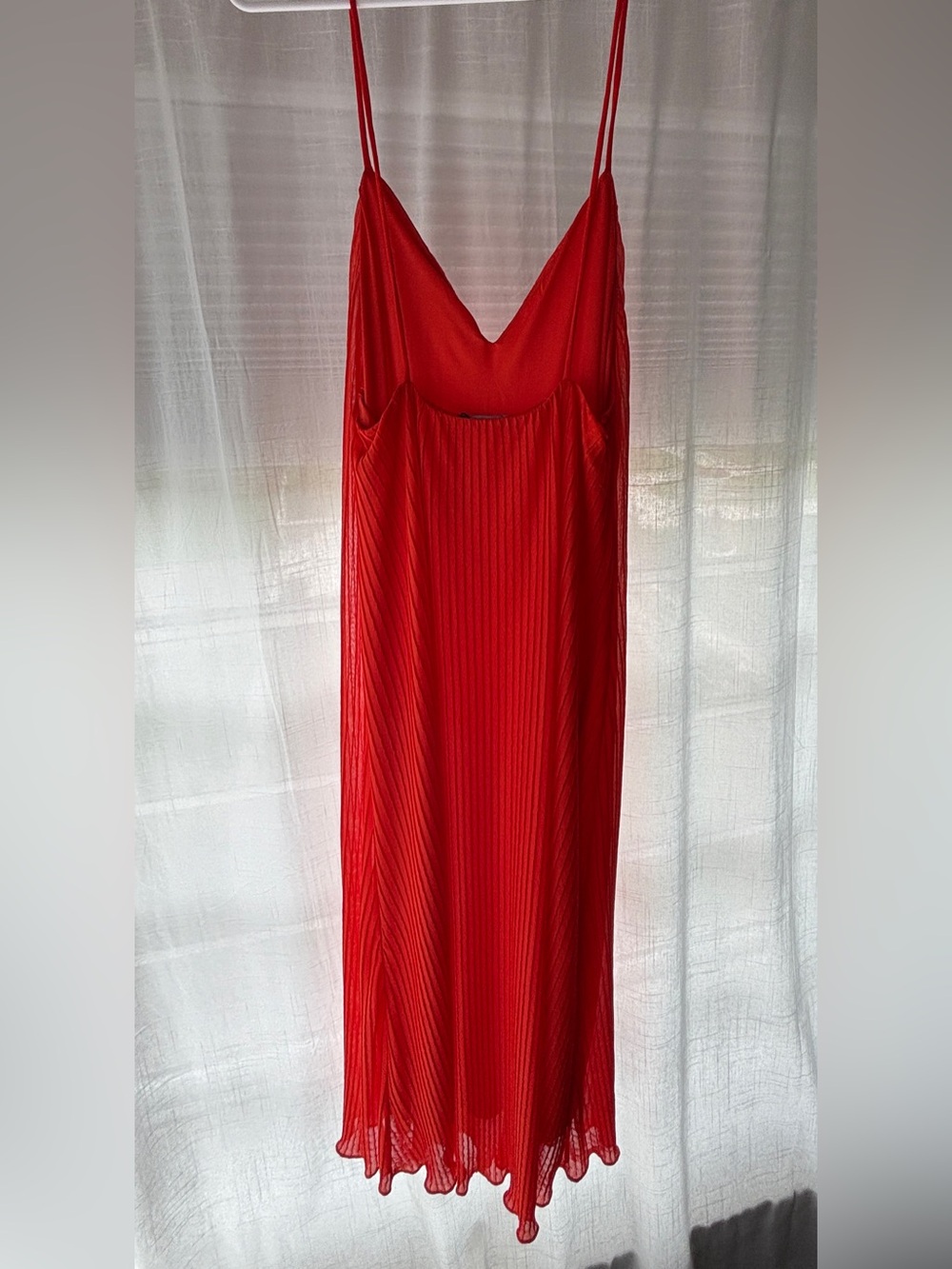 Zara Orange-Red Pleated Midi Slip Dress - Picture 2 of 5